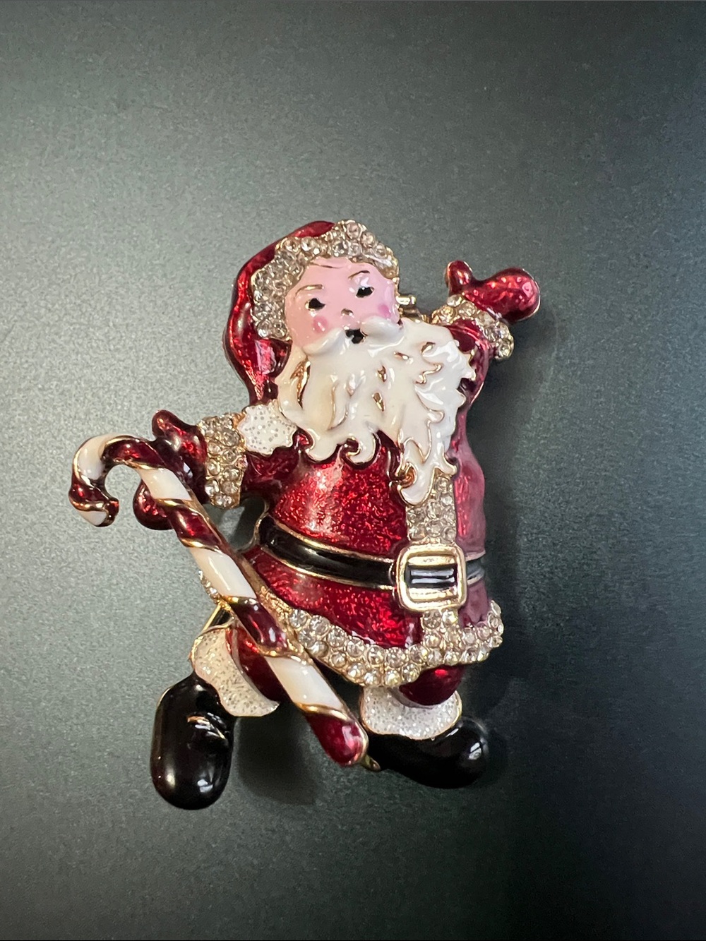Napier Holiday Santa Pin Brooch in Red and White